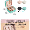 A set of light green PU leather jewelry storage boxes in various sizes and colors for travel and home use.