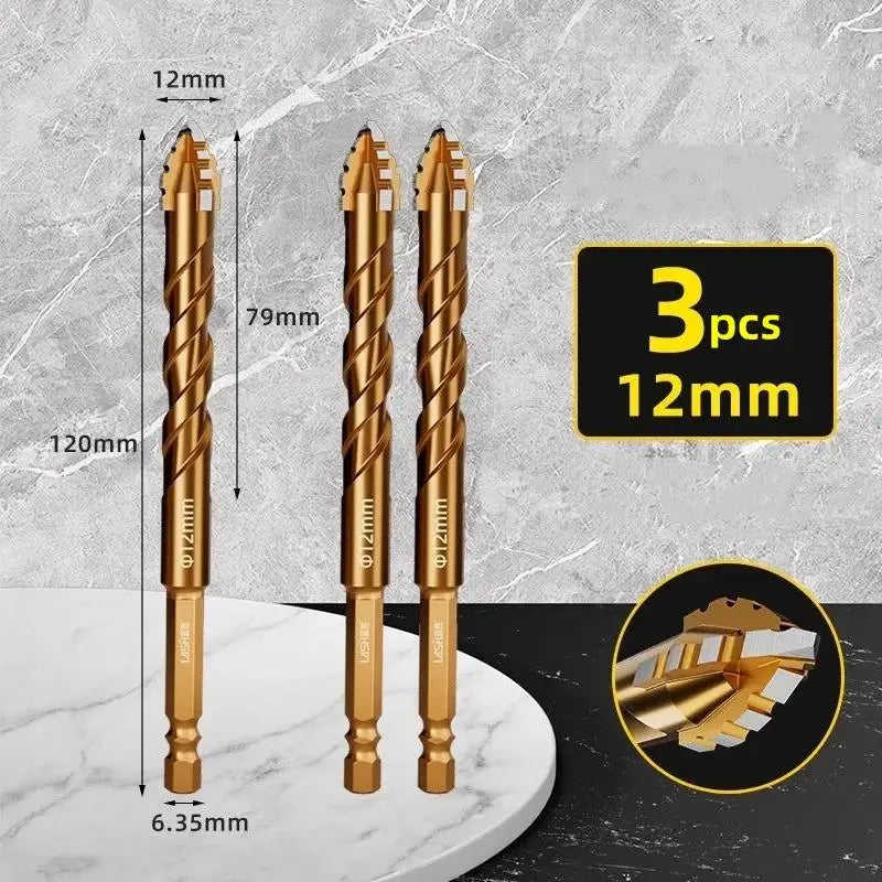 Carbide Four-Blade Serrated Drill Bit Set 6-10mm for Tile, Ceramic, and Stone