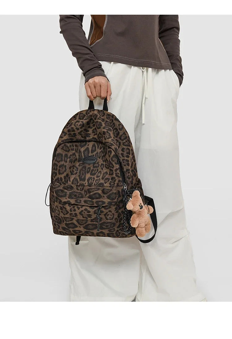 Leopard Print Casual Backpack for School & Daily Use