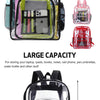 A transparent waterproof shoulder bag with multiple compartments and accessories shown in various colors.