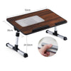 A dark wood adjustable foldable laptop desk with a mesh tray and metal legs.