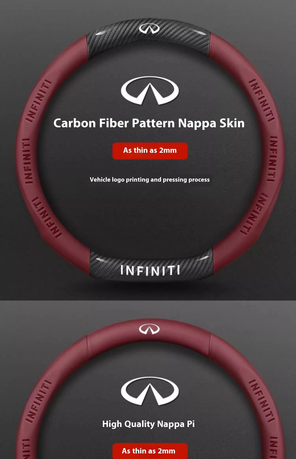 Carbon Fiber Leather Steering Wheel Cover for Infiniti Models