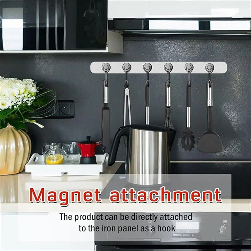 Magnetic attachment hooks for kitchen use, designed to be directly attached to iron panels as a hook.
