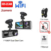 3-Lens WiFi Dash Cam with Front, Interior & Rear Cameras