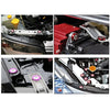 Kit of aluminum JDM fender washers and bolts for automotive use shown in various angles