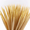 A close-up view of a bundle of natural bamboo skewers for BBQ and grilling.