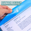 A hand presses a blue button design on an A4 binder to prevent files from falling.