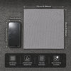 A rectangular gray microfiber kitchen towel with dimensions of 25cm by 9.84inch, showing features like strong water absorptio