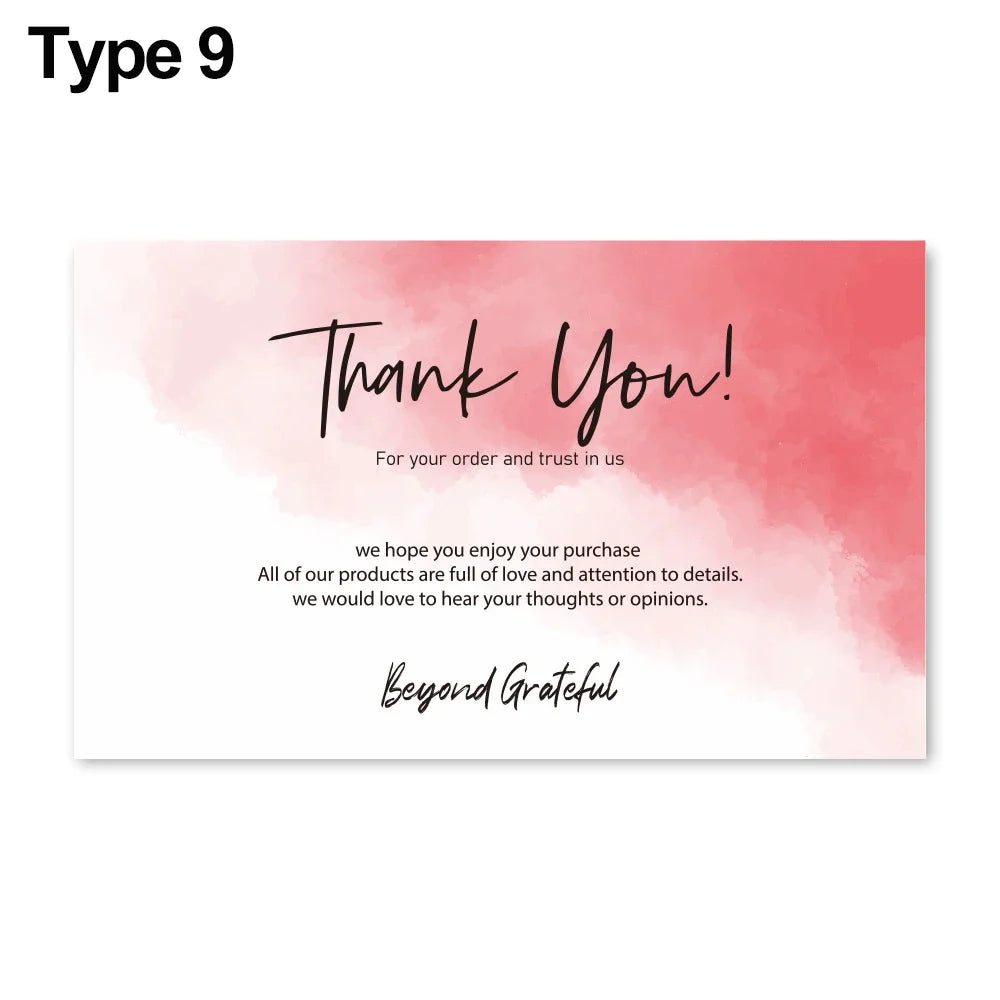 A pink watercolor greeting card with the text Thank You! For your order and trust in us.