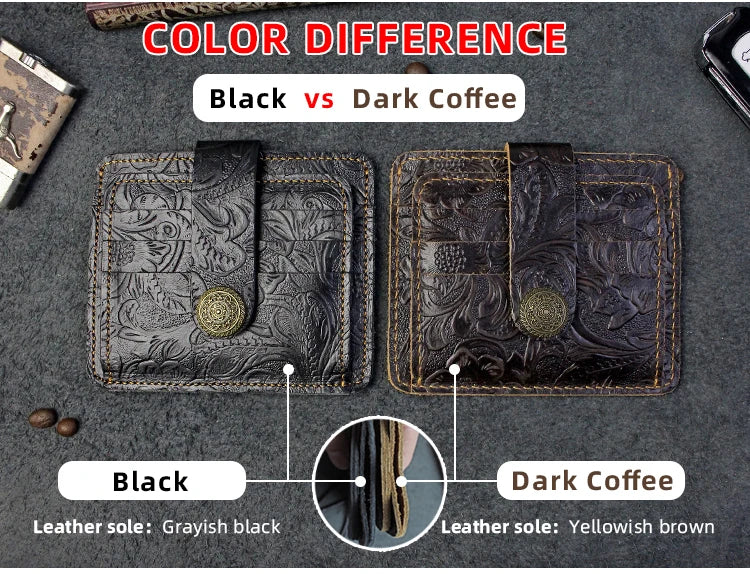 Handcrafted Cowhide Leather Card Wallet with Coin Pocket