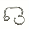 A gray silicone anti-drop pacifier clip with a teether, shaped like a loop.