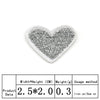 A heart-shaped gray embroidered iron-on patch with dimensions 2.5x2.0 cm and a weight of 0.3 grams.