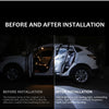 Before and after installation of high-brightness LED reading lights in a car interior.