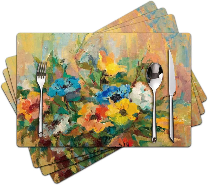 Floral Linen Placemats for Dining Table
