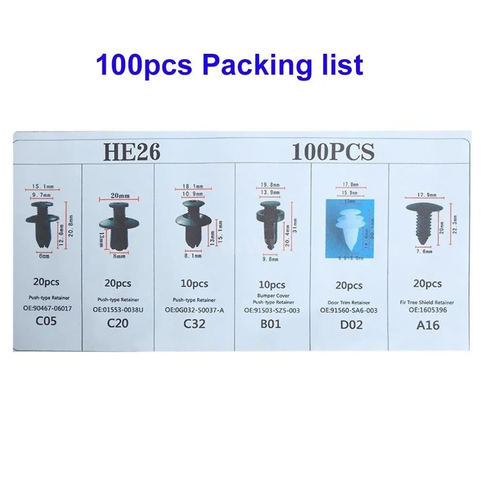 Mixed Size Plastic Retainer Clips for Auto Trim, Bumper, and Door Panels