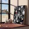 A framed canvas art print featuring multiple stylized anime characters in a dark and dramatic style.