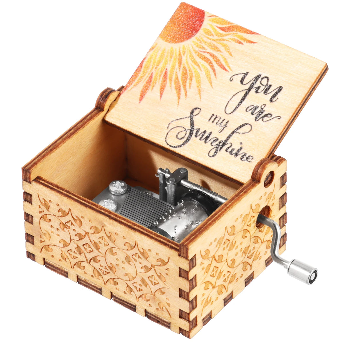Wooden Hand-Crank Music Box - 'You Are My Sunshine' Engraved Keepsake Gift