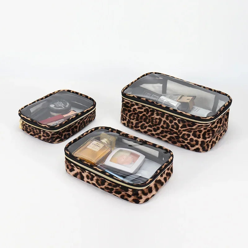 Leopard Print Transparent Makeup Bag with Waterproof Zipper