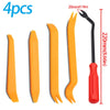 Set of four orange car trim removal tools with a black handle and storage pouch