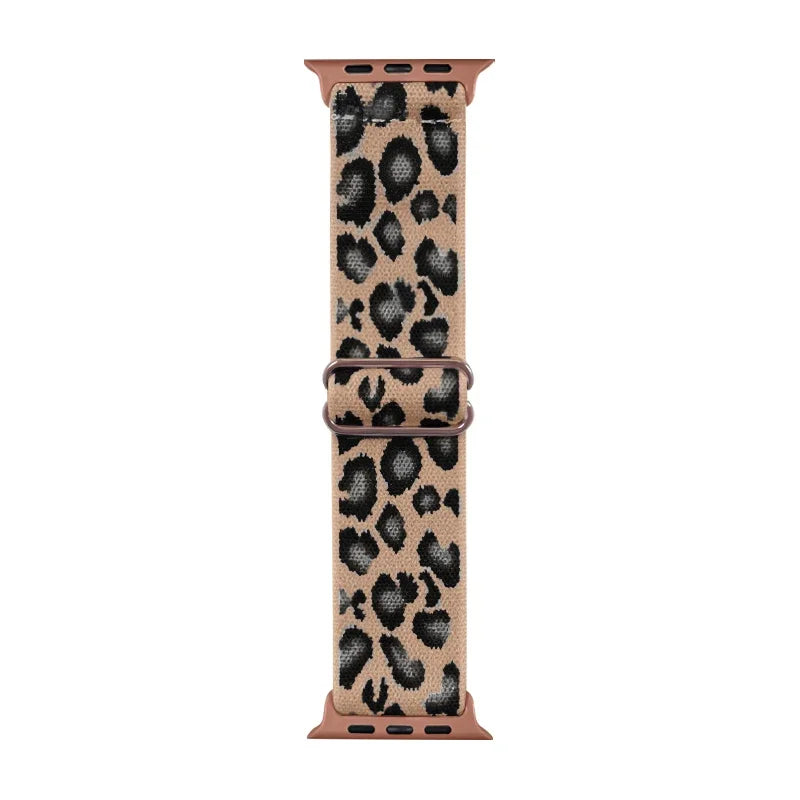 Leopard Print Nylon Apple Watch Band with Adjustable Strap