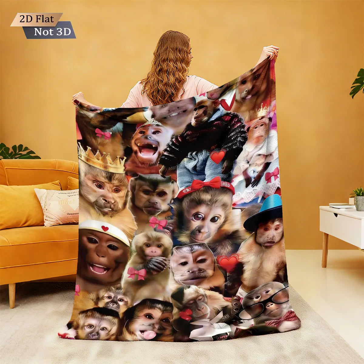 Funny Monkey Print Flannel Blanket – Soft & Cozy Throw