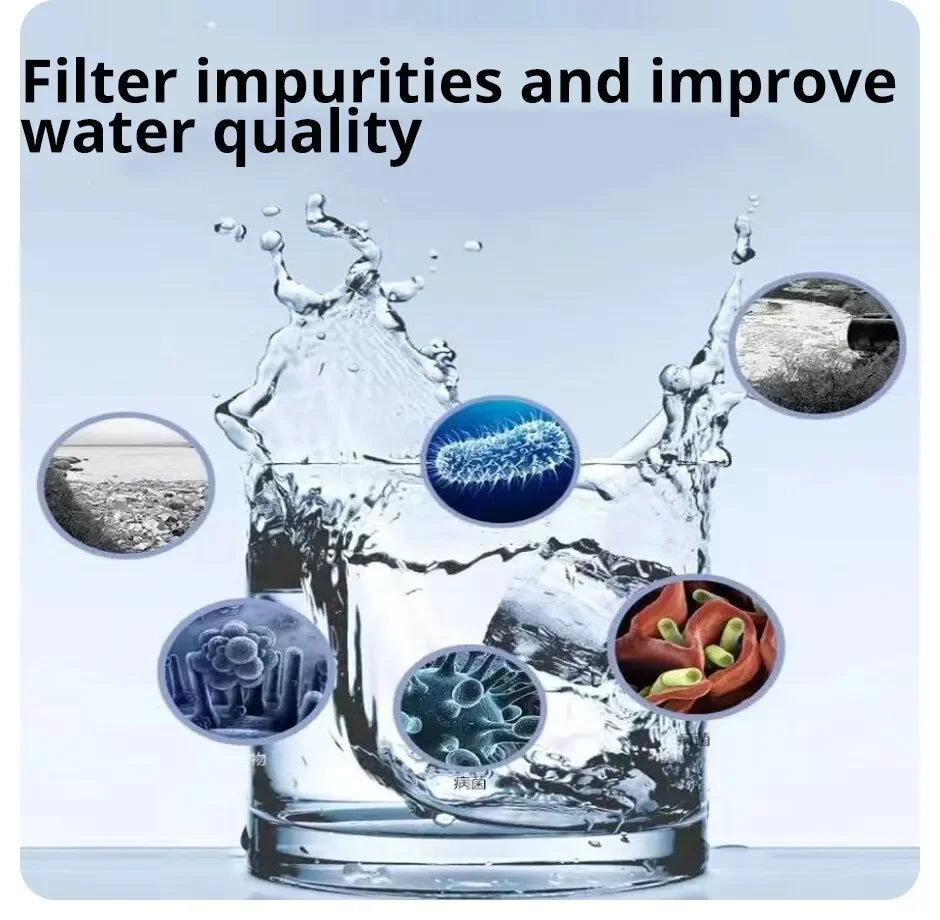 A clear glass of water being filtered, showing impurities removed and improved water quality.