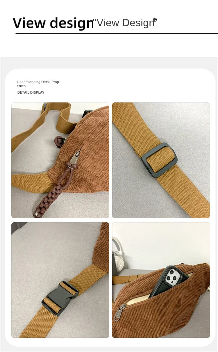 Corduroy Waist Pack for Women – Versatile Crossbody & Shoulder Bag