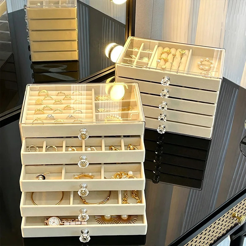 5-Layer Desktop Jewelry Organizer with Drawers and Display Top
