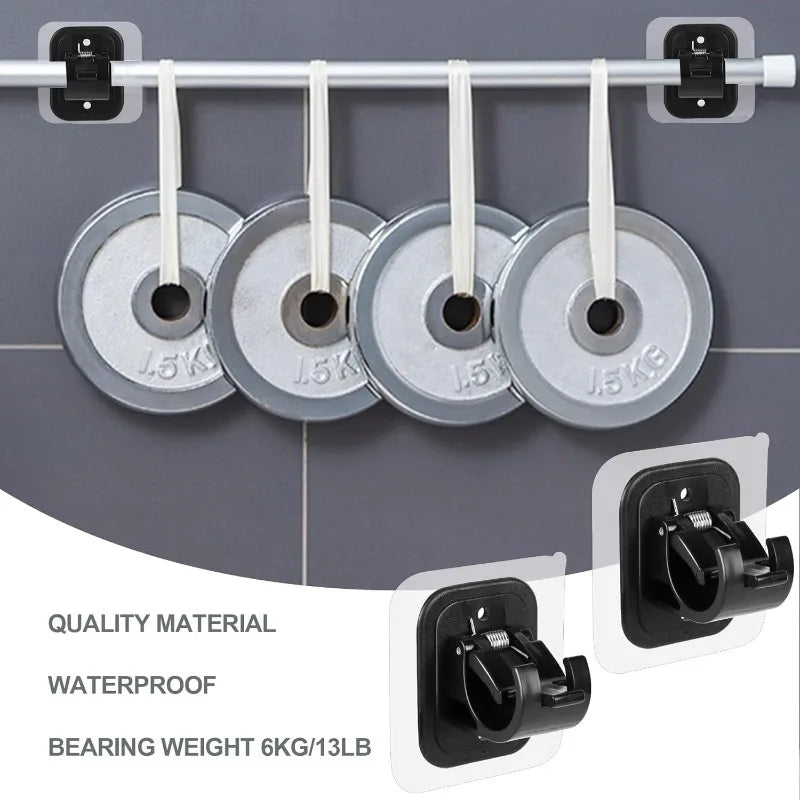 Set of two self-adhesive no-drill curtain rod brackets with 15KG bearing capacity for mounting curtains.
