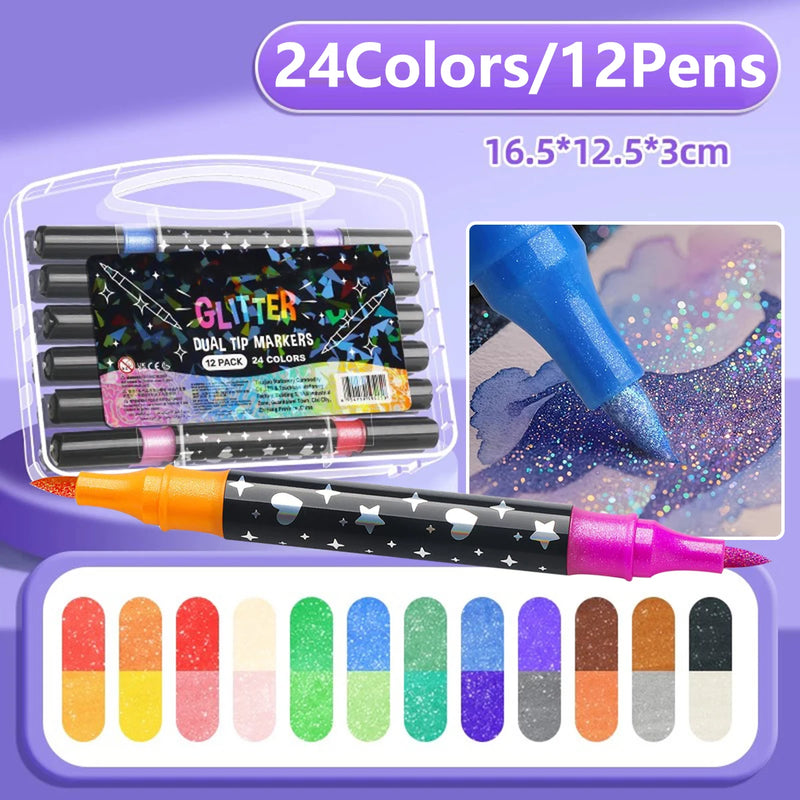 Dual-Tip Glitter Art Markers Set