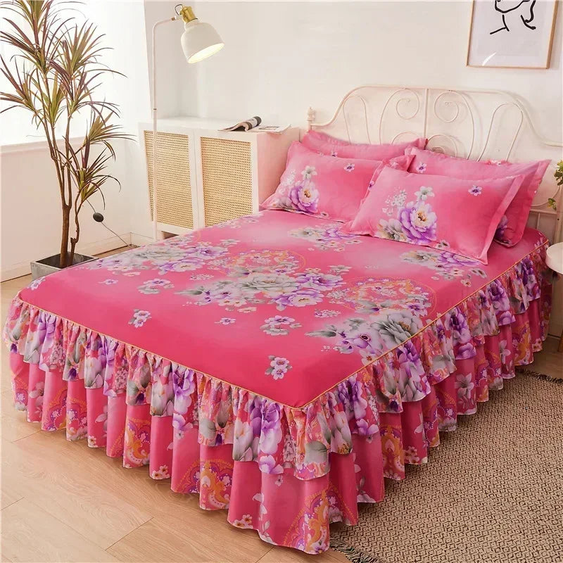 Floral Ruffle Bed Skirt with Matching Pillowcases