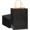 A stack of black kraft paper gift bags with natural twine handles.