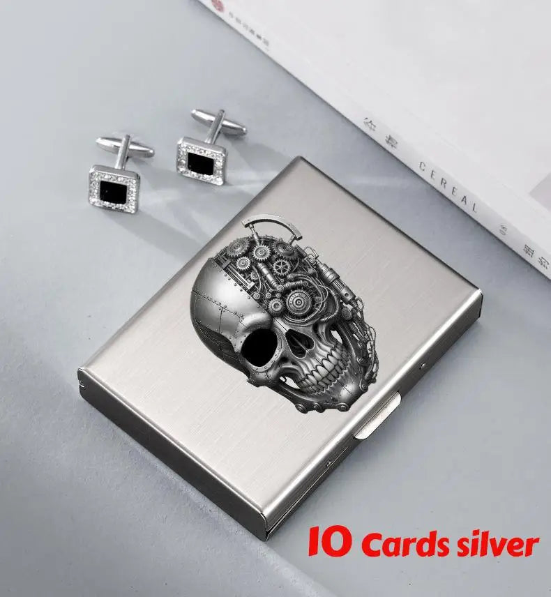 Skull Print Stainless Steel Credit Card Holder Wallet