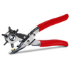 Silver and red multifunctional leather hole punch pliers with serrated tips