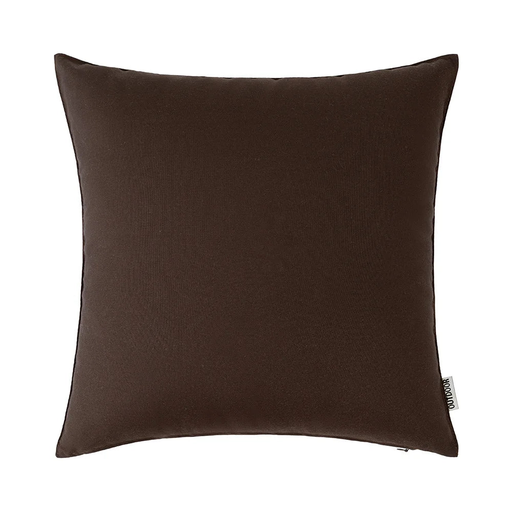 A dark brown linen-textured cushion cover or pillow.