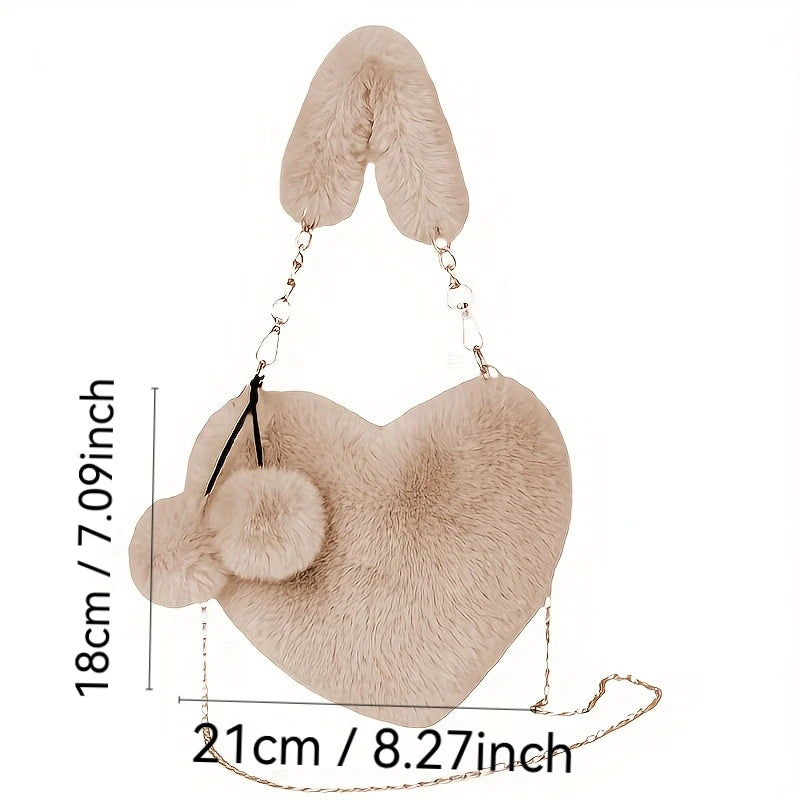 Faux Fur Heart Purse with Chain Strap