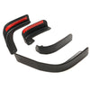 Black and red mud flap delete covers for Chevrolet Silverado 1500, showing various mounting shapes.