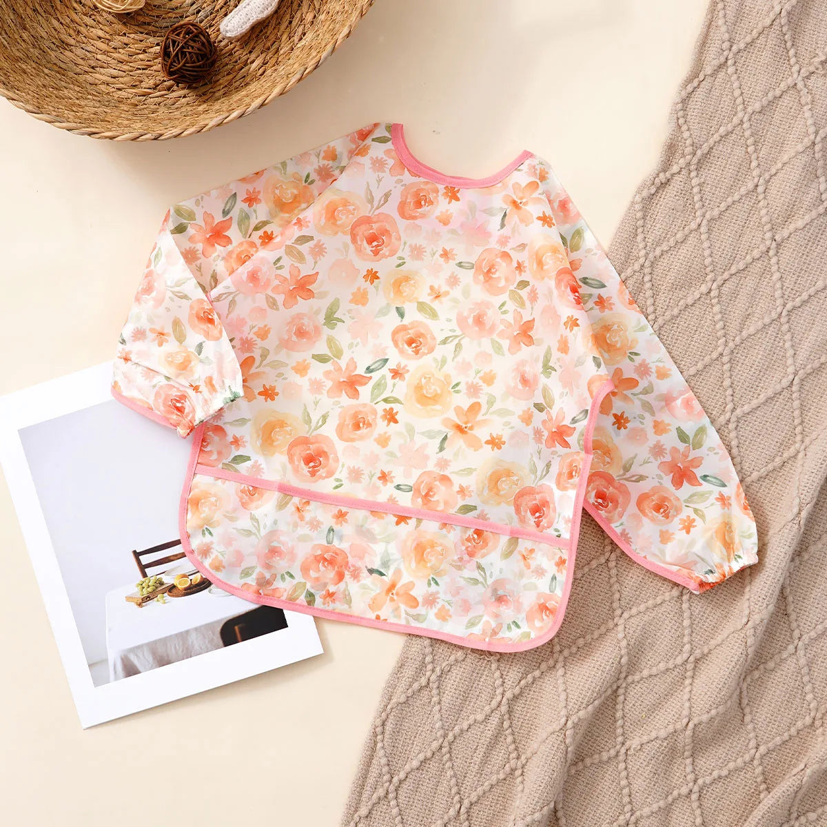 Waterproof Long-Sleeve Baby Bibs with Catch-All Pockets