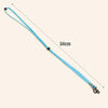 A bright blue adjustable lanyard for glasses, measuring 34cm.