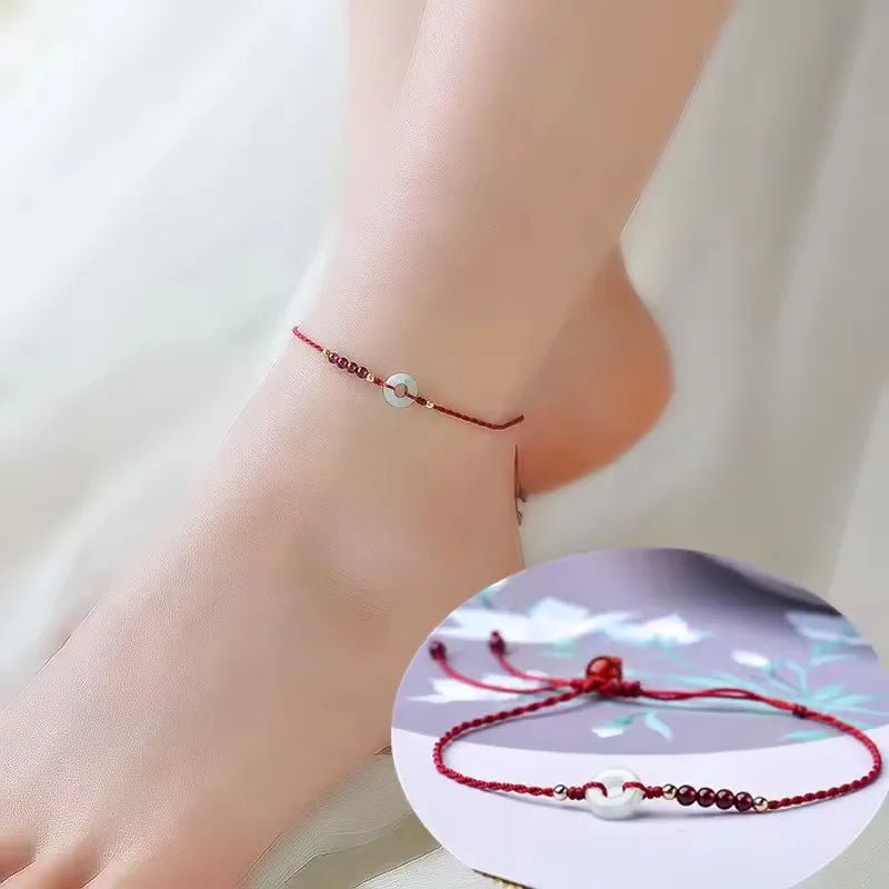 Handwoven Crystal Anklet with Natural Stone Charms