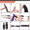 Step-by-step guide showing the assembly of a solar panel connector kit for PV cable.
