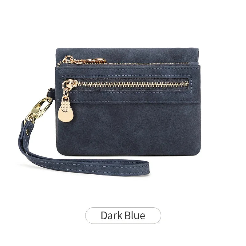 Vintage PU Leather Foldable Clutch Wallet with Wrist Strap