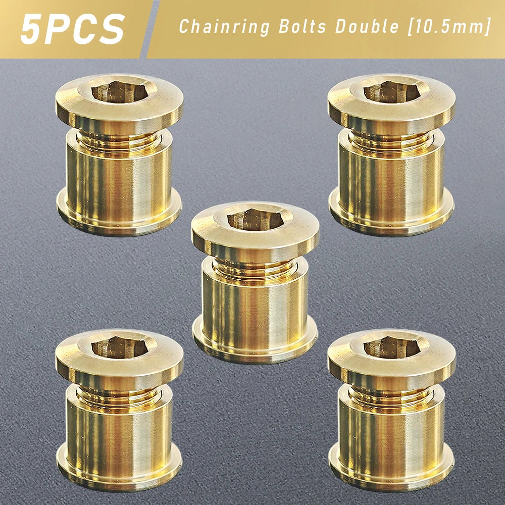 Five pieces of double chainring bolts made from titanium alloy, 10.5mm size.