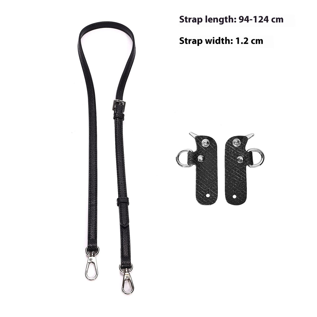 Black leather mini bag strap set with alloy buckles and adjustable length