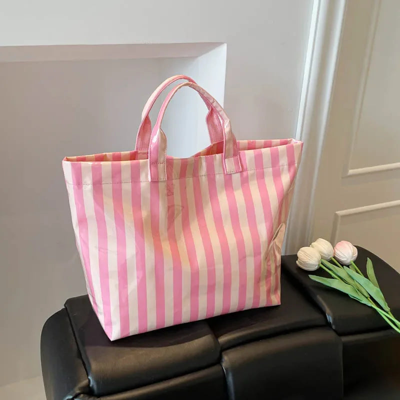 Striped PVC Waterproof Tote Bag for Everyday Use