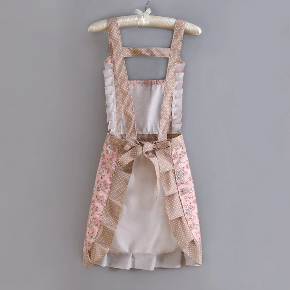 Women's Floral Kitchen Apron with Pocket & Adjustable Strap
