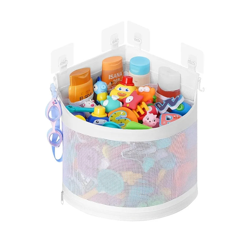 Large Mesh Bath and Toy Organizer with Adhesive Hooks