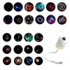A collection of miniature galaxy star projectors and night lights showing various colorful celestial scenes.