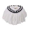 White microfiber replacement mop pads with black trim and a heart shape for spin mops.