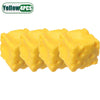 Four yellow squishy stress relief toys shaped like cheese cubes.